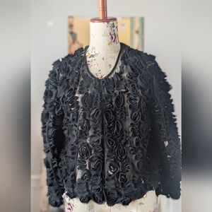 Chic Black Rose-Patterned Black Sweater